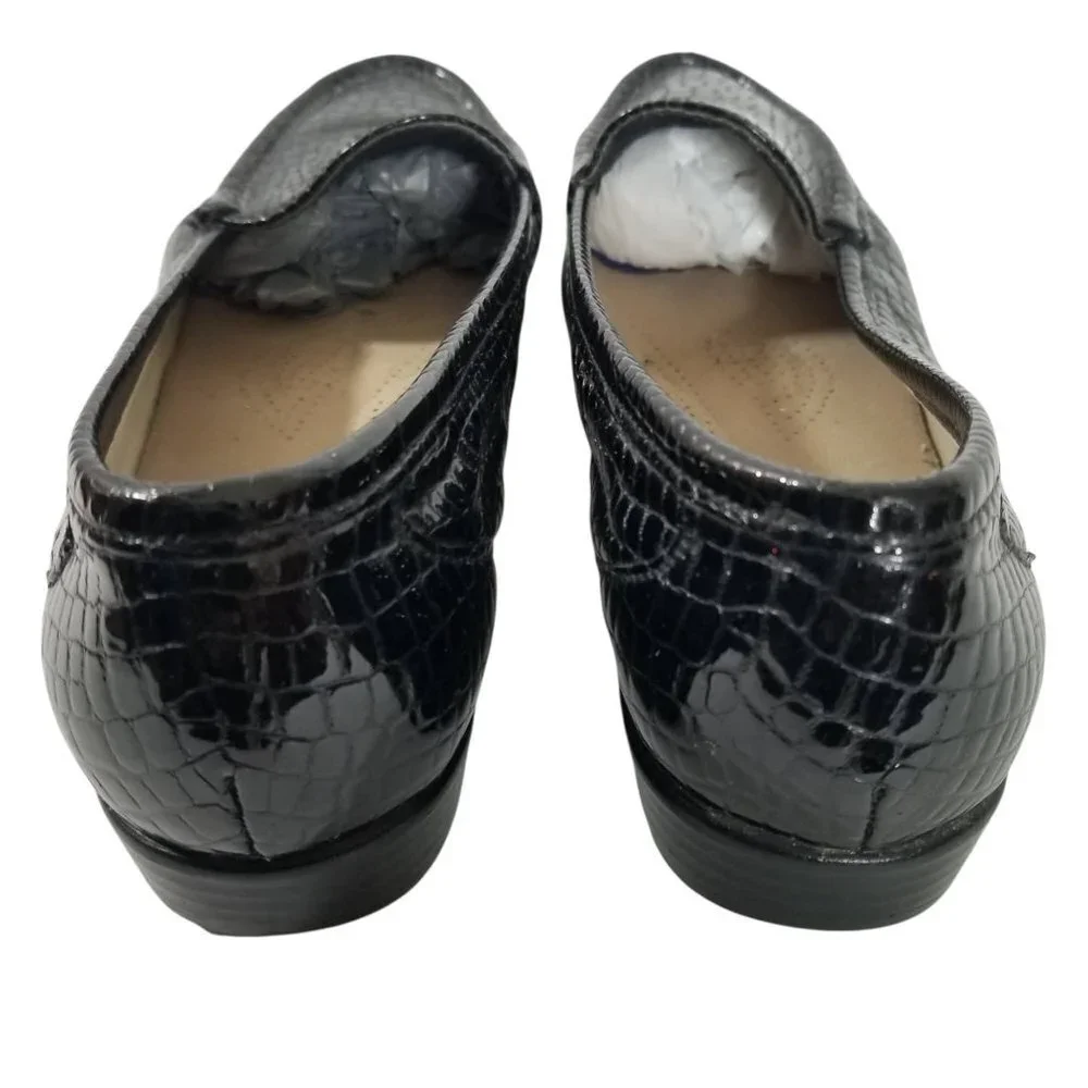Sas Simplify Women's Black Croc Print Patent Leather Moccasin Flats Loaf… - Picture 7 of 10